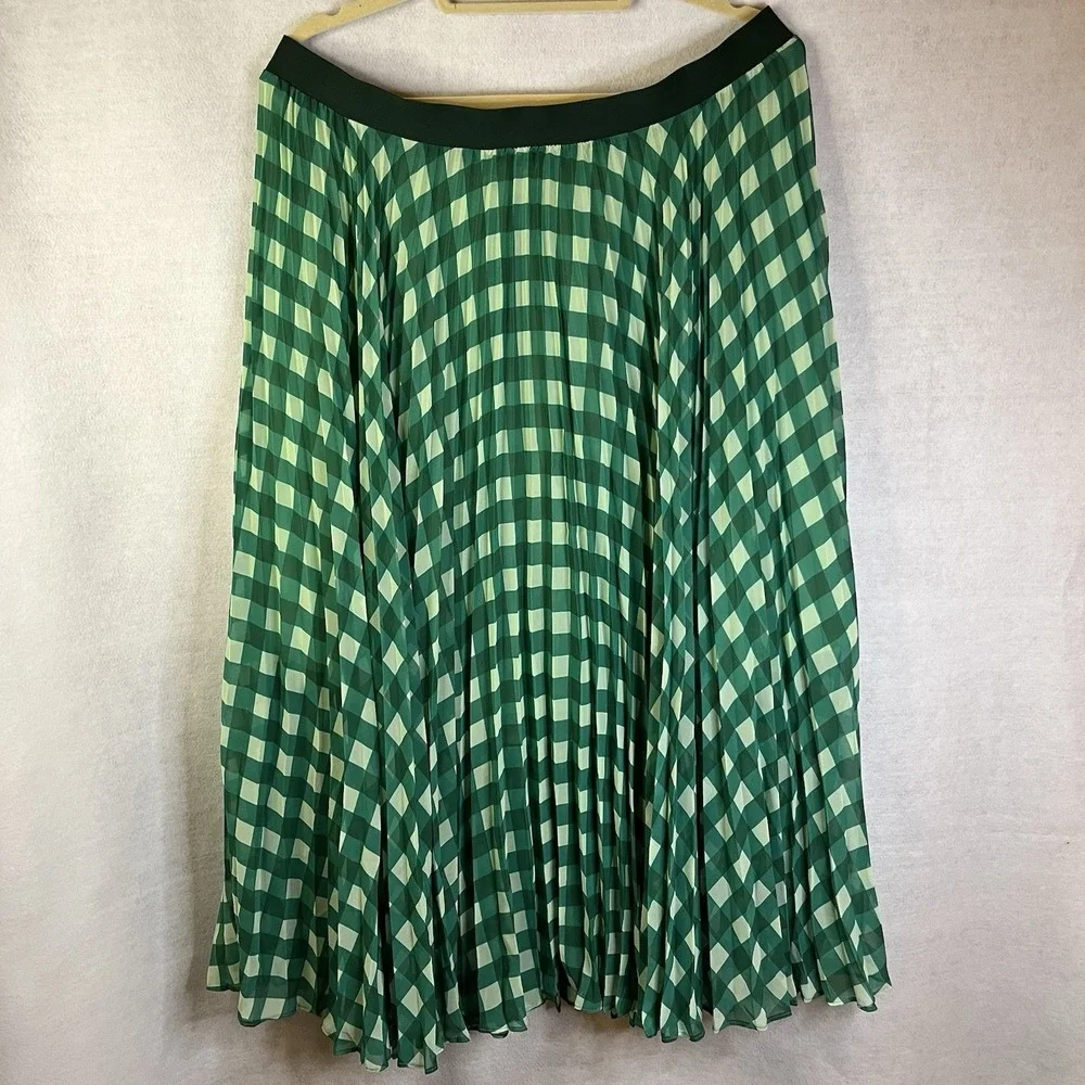 Gorman Skirt Women's Size 18 Green‎ A-line Check Pleated Midi Elastic Waist NWOT